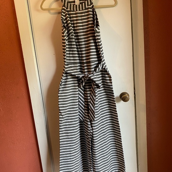 Striped Halter Sleeveless Jumpsuit With Pockets SZ Small - Picture 1 of 9